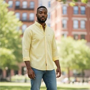 Lacoste Men's Yellow Checkered Shirt